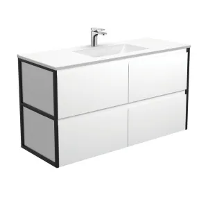 Vanessa Amato 1200 Satin White Wall-Hung Vanity, Matte Black Frames by Fienza, a Vanities for sale on Style Sourcebook