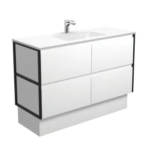 Vanessa Amato 1200 Satin White Vanity On Kick, Matte Black Frames by Fienza, a Vanities for sale on Style Sourcebook