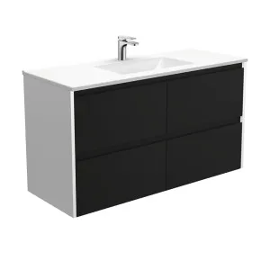 Vanessa Amato 1200 Satin Black Wall-Hung Vanity, Satin White Panels by Fienza, a Vanities for sale on Style Sourcebook