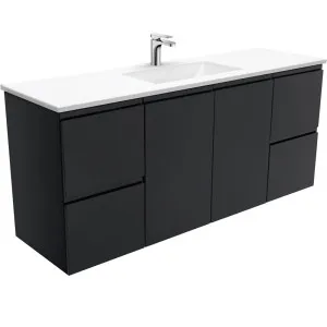 Vanessa Fingerpull Satin Black 1500 Single Bowl Wall-Hung Vanity by Fienza, a Vanities for sale on Style Sourcebook