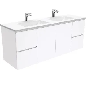 Vanessa Fingerpull Gloss White 1500 Double Bowl Wall-Hung Vanity by Fienza, a Vanities for sale on Style Sourcebook