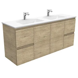 Vanessa Edge Scandi Oak 1500 Double Bowl Wall-Hung Vanity by Fienza, a Vanities for sale on Style Sourcebook