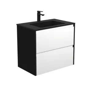 Montana Amato 750 Satin White Wall-Hung Vanity, Satin Black Panels by Fienza, a Vanities for sale on Style Sourcebook