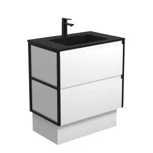 Montana Amato 750 Satin White Vanity On Kick, Matte Black Frames by Fienza, a Vanities for sale on Style Sourcebook