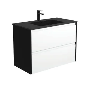 Montana Amato 900 Satin White Wall-Hung Vanity, Satin Black Panels by Fienza, a Vanities for sale on Style Sourcebook