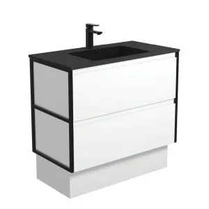 Montana Amato 900 Satin White Vanity On Kick, Matte Black Frames by Fienza, a Vanities for sale on Style Sourcebook