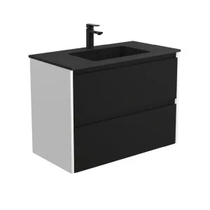 Montana Amato 900 Satin Black Wall-Hung Vanity, Satin White Panels by Fienza, a Vanities for sale on Style Sourcebook