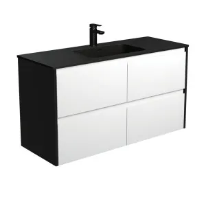 Montana Amato 1200 Satin White Wall-Hung Vanity, Satin Black Panels by Fienza, a Vanities for sale on Style Sourcebook