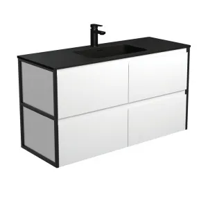 Montana Amato 1200 Satin White Wall-Hung Vanity, Matte Black Frames by Fienza, a Vanities for sale on Style Sourcebook