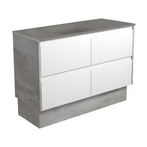 Satori Amato 1200 Satin White Vanity On Kick, Industrial Panels by Fienza, a Vanities for sale on Style Sourcebook