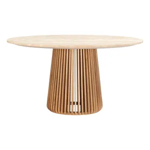 Pila Round Dining Table 150cm in American Oak / Travertine by OZ Design, a Dining Tables for sale on Style Sourcebook