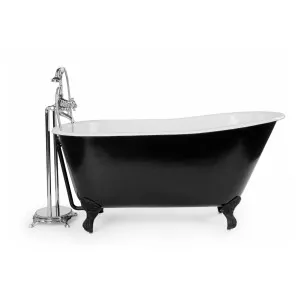 Mini 145x68cm Cast Iron Bath with Feet, Matte Black &amp; White by Schots Home Emporium, a Bathtubs for sale on Style Sourcebook