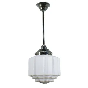 St Kilda Opal Matt 8&quot; Shade w 1/2&quot; x 1/2m Chrome Rod Pendant by Lighting Inspirations, a Lighting for sale on Style Sourcebook