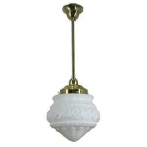 Premier Opal Matt 8&quot; Shade w 1/2&quot; x 1/2m Brass Rod Pendant by Lighting Inspirations, a Lighting for sale on Style Sourcebook