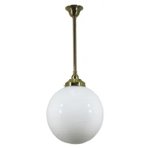 Opal Glass Sphere 10&quot; Shade w 3/4&quot; x 1/2m Brass Rod Pendant by Lighting Inspirations, a Lighting for sale on Style Sourcebook