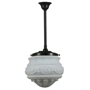 Premier Opal Matt 12&quot; Shade w 3/4&quot; x 1/2m Black Rod Pendant by Lighting Inspirations, a Lighting for sale on Style Sourcebook