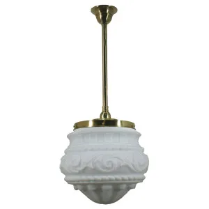 Premier Opal Matt 12&quot; Shade w 3/4&quot; x 1/2m Brass Rod Pendant by Lighting Inspirations, a Lighting for sale on Style Sourcebook