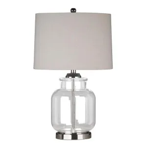Regency Nickel and Glass Table Lamp with Natural Linen Shade by Florabelle Living, a Table & Bedside Lamps for sale on Style Sourcebook