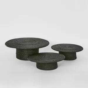 Paume Rattan Footed Stand Set 3 Black by Florabelle Living, a Platters & Serving Boards for sale on Style Sourcebook