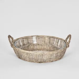 Round Basket With Glass Dish by Florabelle Living, a Baskets & Boxes for sale on Style Sourcebook