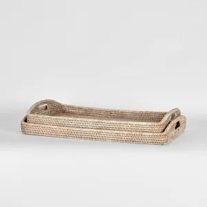 Paume Rattan Rectangle Tray Set 2 White Wash by Florabelle Living, a Trays for sale on Style Sourcebook