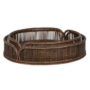 Luca Rattan Round Tray Set 2 Tray Antique Brown by OneWorld Collection, a Tableware for sale on Style Sourcebook