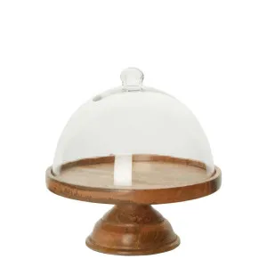 Alicia Glass Cloche Cake Cover with Wooden Base Large by OneWorld Collection, a Tableware for sale on Style Sourcebook