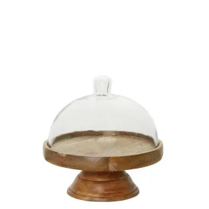 Alicia Glass Cloche Cake Cover with Wooden Base Small by OneWorld Collection, a Tableware for sale on Style Sourcebook