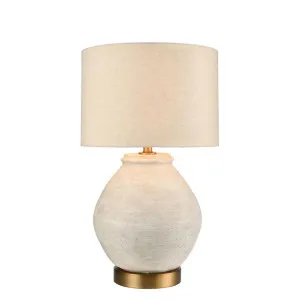 Forbes White Sandstone Table Lamp & Linen Shade by OneWorld Collection, a Table & Bedside Lamps for sale on Style Sourcebook