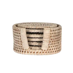 Paume Rattan Round Coaster Set 6 White Wash by OneWorld Collection, a Tableware for sale on Style Sourcebook