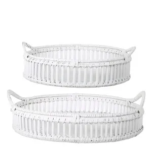 Trays Rattan Set of 2 Bahama White by OneWorld Collection, a Tableware for sale on Style Sourcebook