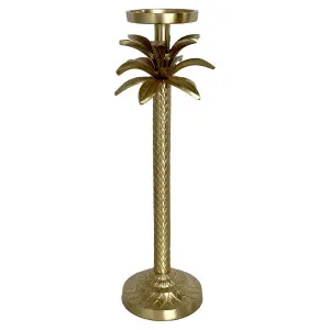 Raffles Palm Candle Stick Gold Medium by OneWorld Collection, a Lanterns for sale on Style Sourcebook