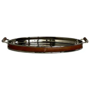 Verona Oval Tray Leather Brown and Silver by OneWorld Collection, a Barware for sale on Style Sourcebook