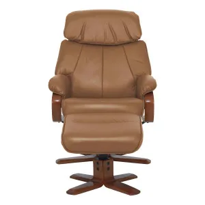 Turner Recliner Chair + Ottoman in PU Camel / Chocolate Leg by OZ Design, a Chairs for sale on Style Sourcebook