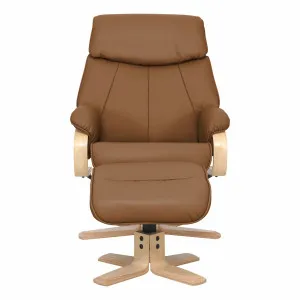 Turner Recliner Chair + Ottoman in PU Camel / Natural Leg by OZ Design, a Chairs for sale on Style Sourcebook