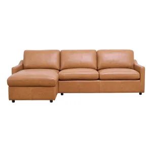 Mokum Sofa Bed with Storage Chaise LHF in Urbane Leather Light Brown by OZ Design, a Sofa Beds for sale on Style Sourcebook