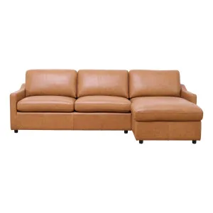Mokum Sofa Bed with Storage Chaise RHF in Urbane Leather Light Brown by OZ Design, a Sofa Beds for sale on Style Sourcebook