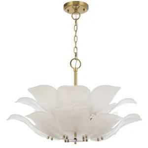Telbix Monte 8-Light Floral Pendant with Frosted Glass Leaf Motif Brass by Telbix, a Pendant Lighting for sale on Style Sourcebook