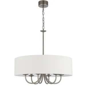Telbix Shiron Soft Fabric Drum Shade 6 Light Pendant Nickel by Telbix, a Pendant Lighting for sale on Style Sourcebook