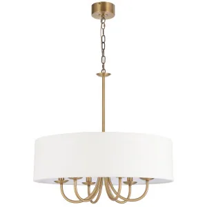 Telbix Shiron Soft Fabric Drum Shade 6 Light Pendant Brass by Telbix, a Pendant Lighting for sale on Style Sourcebook