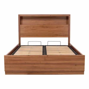 Santos Queen Bed Frame with Gas Lift Storage in Dark Wormy Chestnut by OZ Design, a Beds & Bed Frames for sale on Style Sourcebook