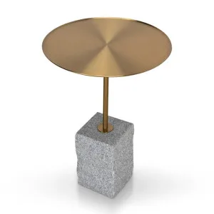Ex Display - Kelvin 45 cm Brushed Gold Side Table - Faceted Granite Marble by Interior Secrets - AfterPay Available by Interior Secrets, a Side Table for sale on Style Sourcebook