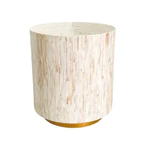 Chris 35cm Mother of Pearl Inlay Side Table - Cream by Luxo Home Decor, a Side Table for sale on Style Sourcebook
