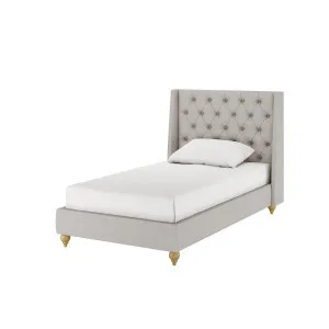 Vilania Single Linen Fabric Bed Frame with Buttons in Grey by Luxo Furniture, a Beds & Bed Frames for sale on Style Sourcebook