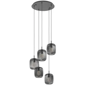 Eglo Romazzina 5 Light Minimalist Metal Cage Cluster Pendant Black by Eglo, a Pendant Lighting for sale on Style Sourcebook