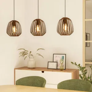 Eglo Espinal 3 Light Minimalist Steel Cage Linear Pendant Bronze by Eglo, a Pendant Lighting for sale on Style Sourcebook