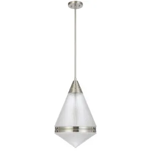 Telbix Harnon Modern Glass Pendant Light with Textured Cone Shade Nickel by Telbix, a Pendant Lighting for sale on Style Sourcebook