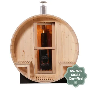Luola 4 Person Outdoor Barrel Sauna - Pine by null, a Saunas for sale on Style Sourcebook