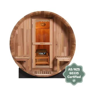 Luola 4 Person Outdoor Barrel Sauna - Cedar Red by Luxo Saunas, a Saunas for sale on Style Sourcebook