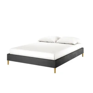 Celina Boucle Upholstered Fabric Bed Base - Black by Luxo, a Saunas for sale on Style Sourcebook